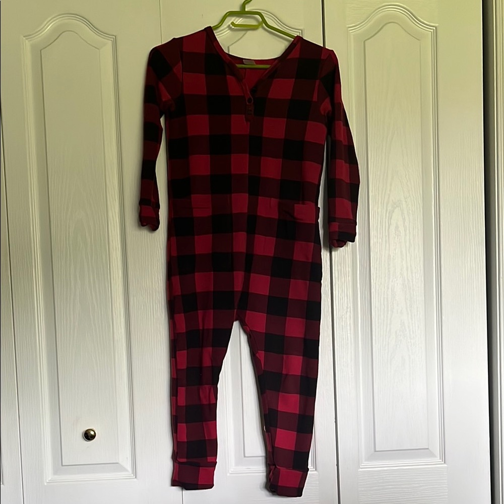 Smash + Tess Red and Black Plaid Footies Cozy One Piece
